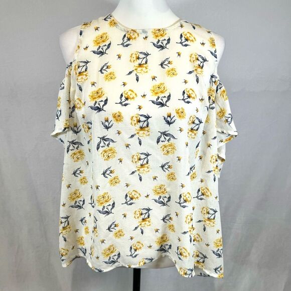Jolt white and yellow cold shoulder floral top size XL - Picture 1 of 5